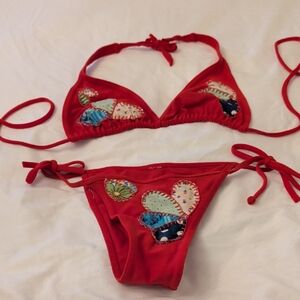 Red Bikini with Heart Patches